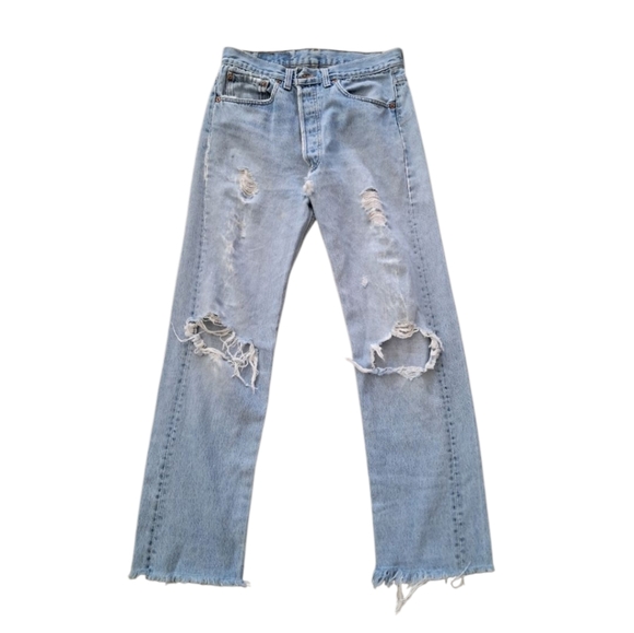 Thrashed Levis vintage hi waisted 501 90s distressed button fly jeans Women's 10 - Picture 1 of 15